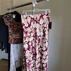 Rafaella Burgundy and Cream Floral Maxi Skirt
